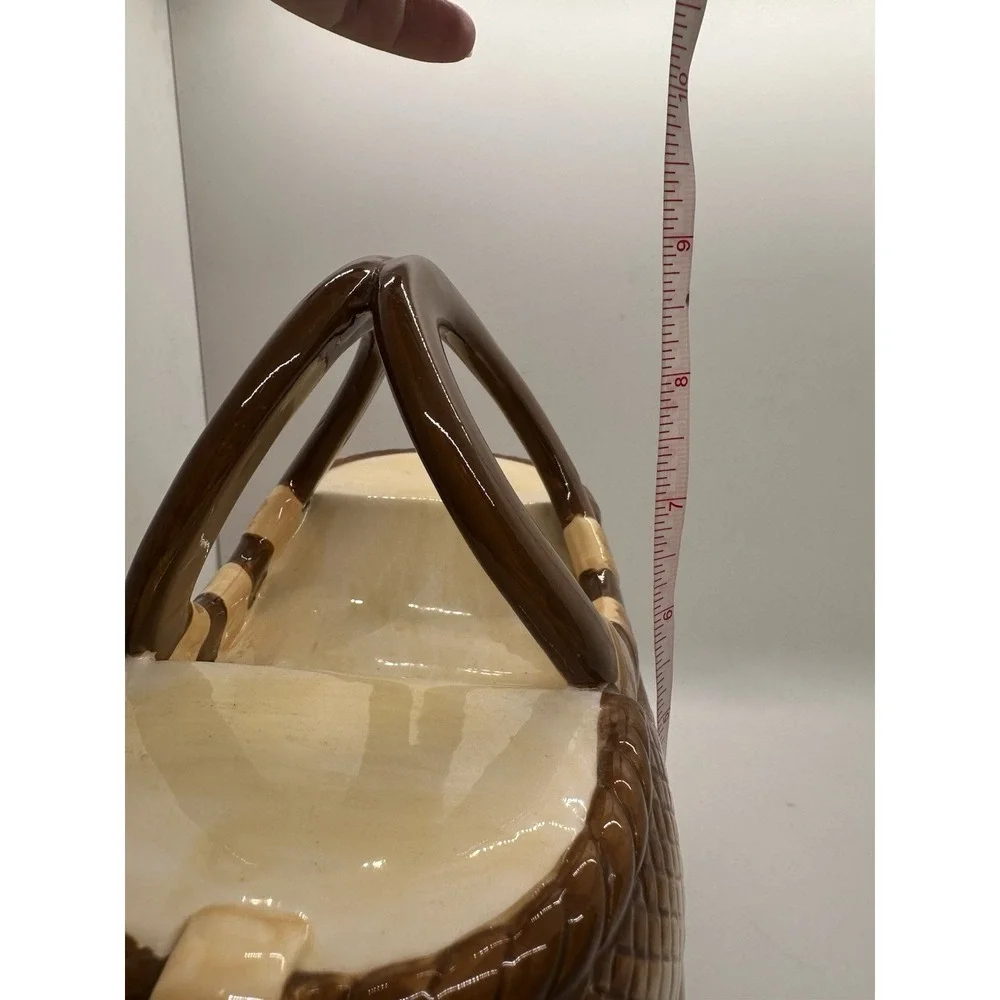 Vtg Ceramic Figural Beach Bag Shape Relief Shells 9.5‎ in Nautical Cookie Jar
